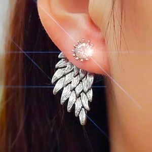 NWT Women Silvertone Crystal Angel Wing Earrings